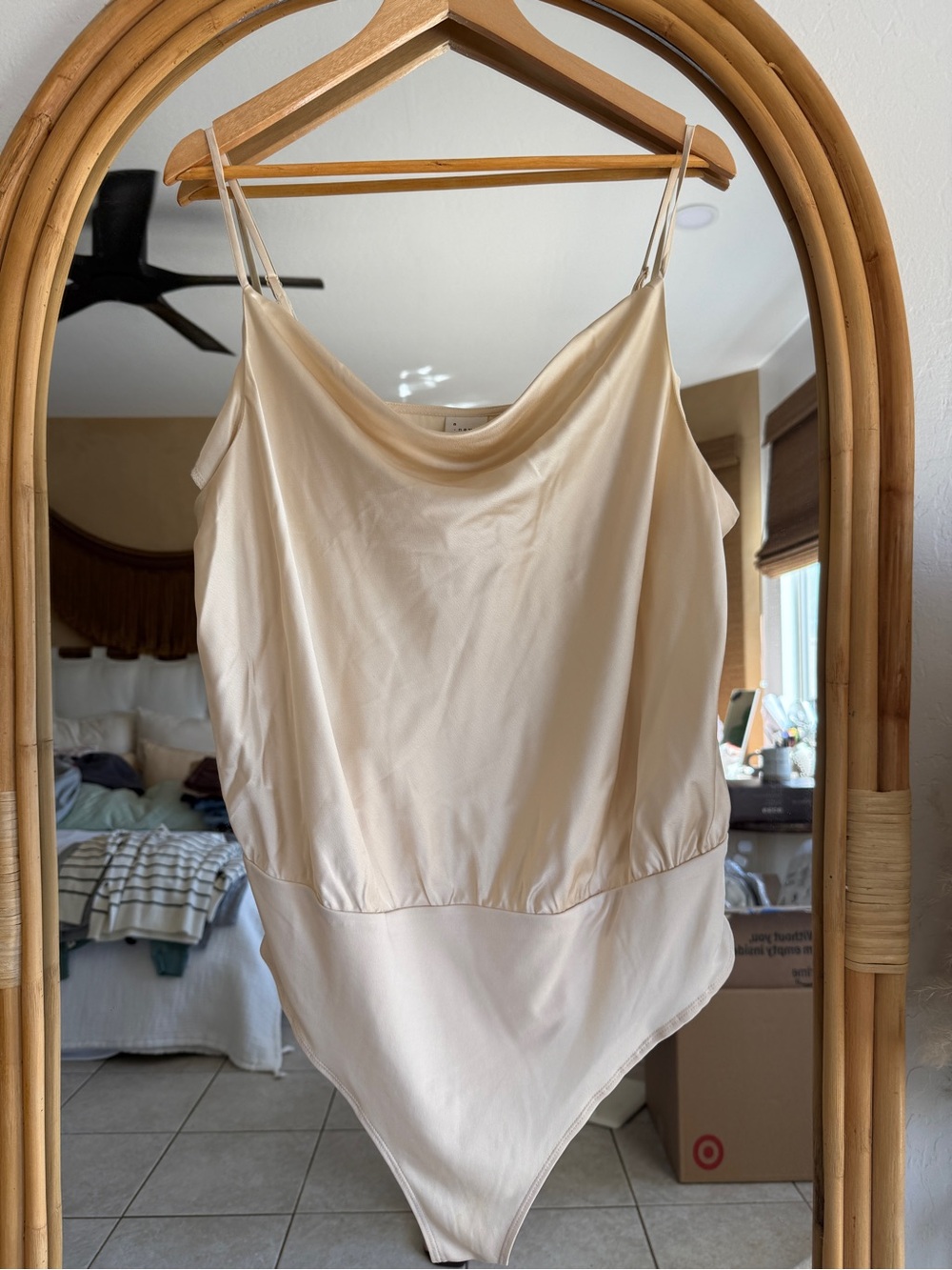 a new day Cream Satin Cowl Neck Bodysuit Tank